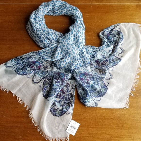 J.Jill Light Mosaic Scarf - cream, blues & a hint of maroon - Picture 7 of 8